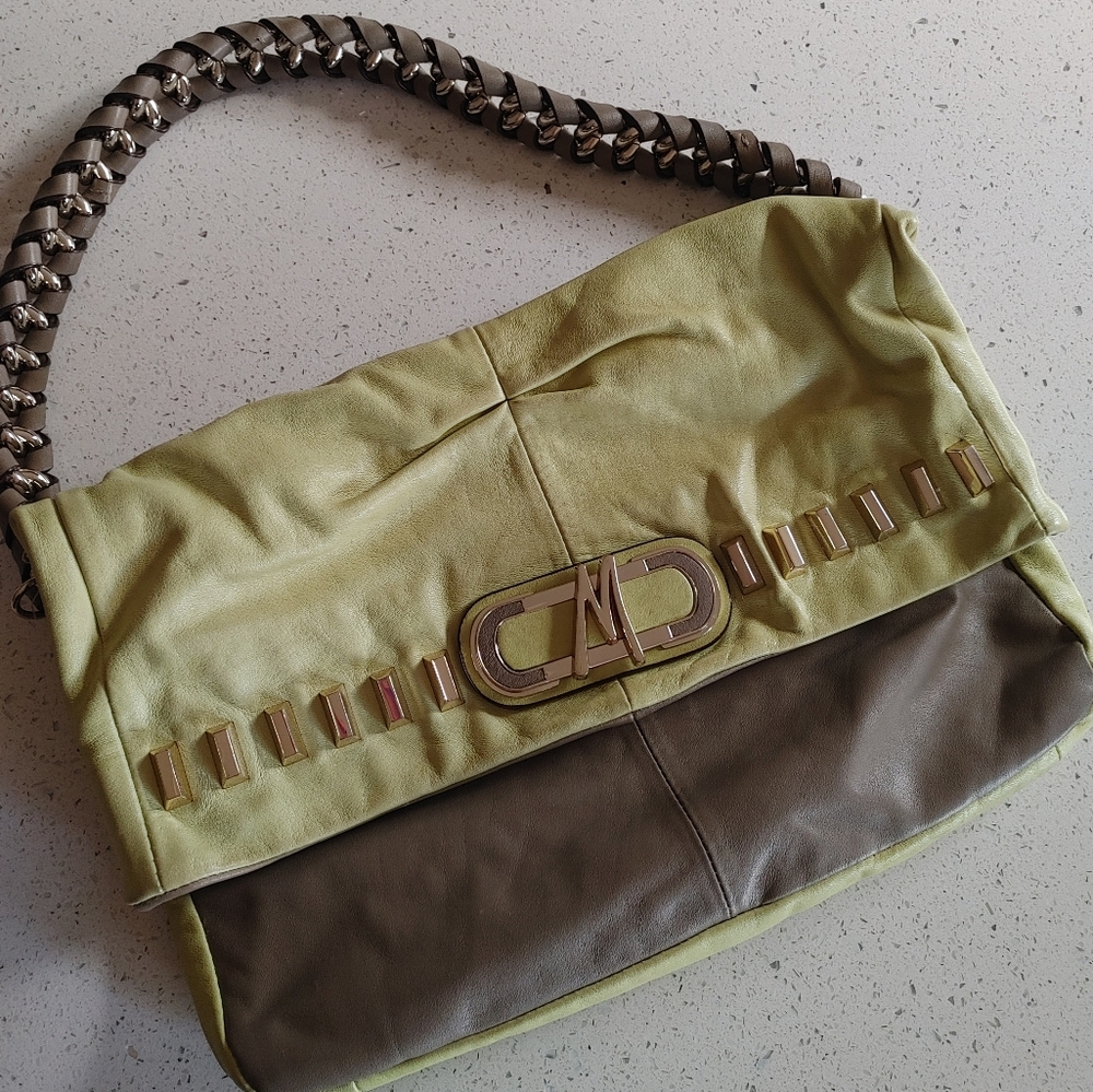 Marciano Apple Green & Taupe Soft Leather Shoulder Purse💚